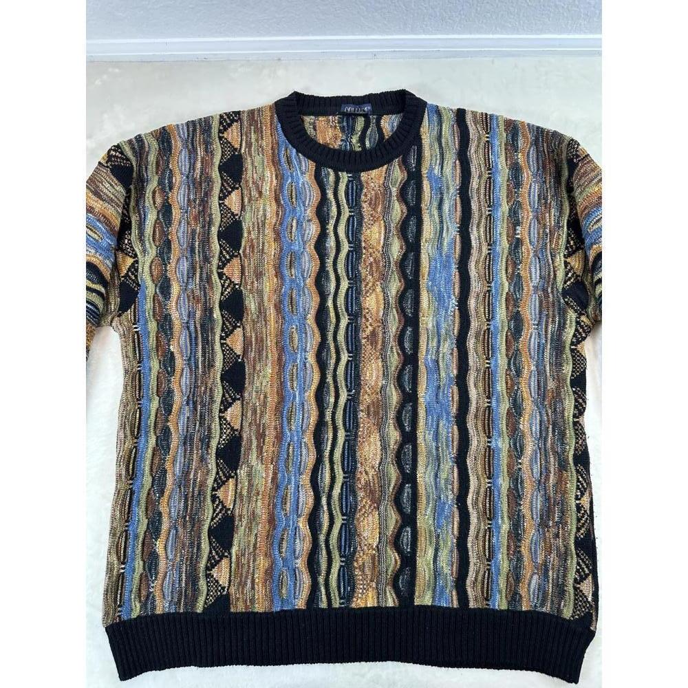 VTG 90s L 3D Marcazzani Italian Textured Knit Sweater Hip Hop Streetwear - Picture 3 of 6